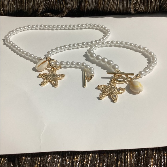 🪸Naitical Starfish & Puka  Shell Beaded Pearl toggle collar necklace & Bracelet - Picture 4 of 16